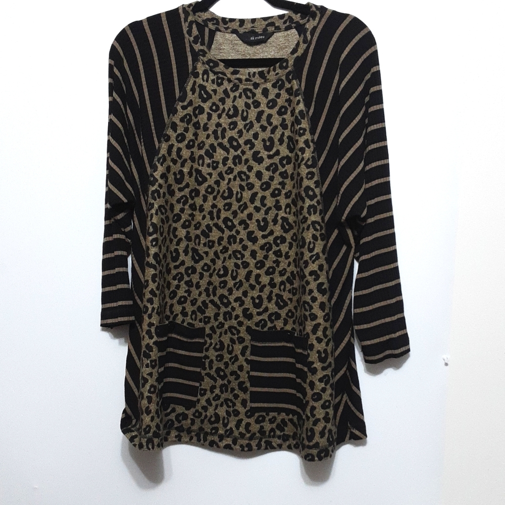 Ali Miles Animal Print & Stripe Boho Bohemian‎ Tunic